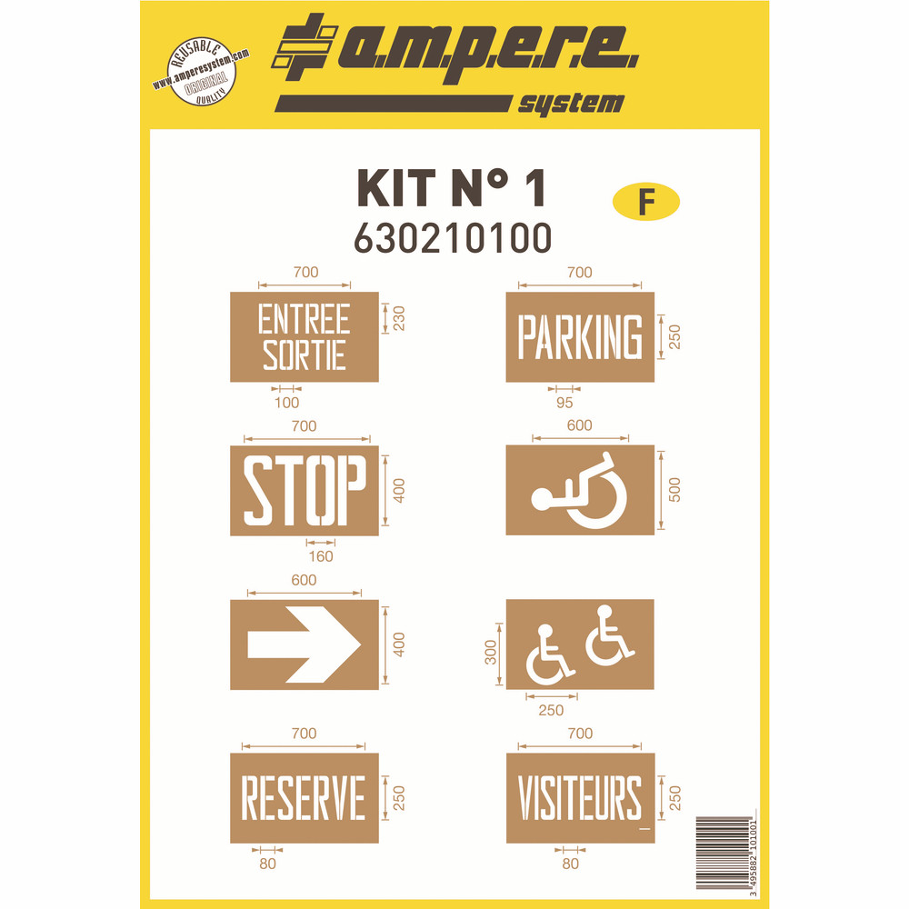 Pochoirs de signalisation parking Ampere System, kit de 8