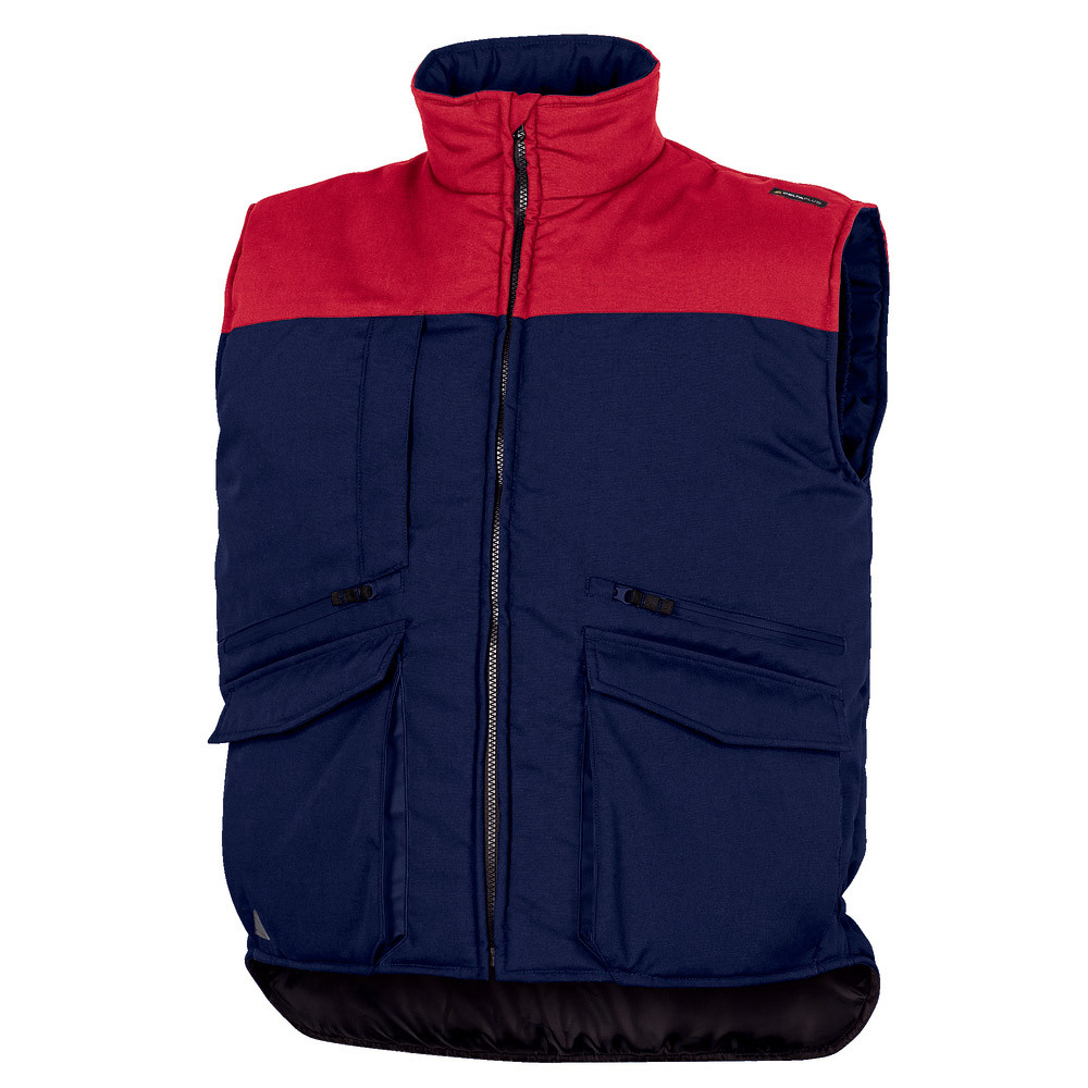 Gilets multipoches marine et rouge. Delta Plus, taille M.