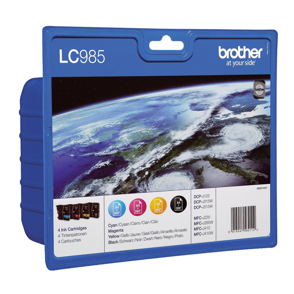 Pack 4 cartouches Brother LC985 noir + cyan + magenta + jaune pour imprimantes jet d'encre