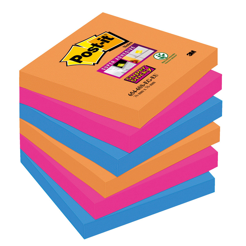 12 blocs notes repositionnables Post-it® Super Sticky Bangkok 76 x 76 mm