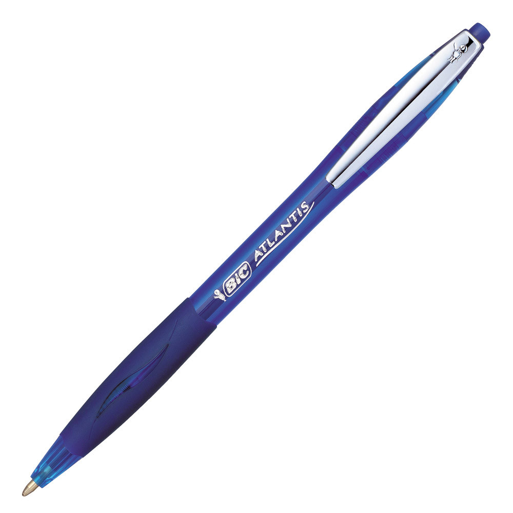 12 stylos-bille rétractables BIC Atlantis Soft bleus