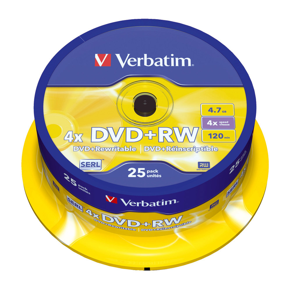Spindle 25 DVD+RW 4,7 Go Verbatim SERL 4x réinscriptibles