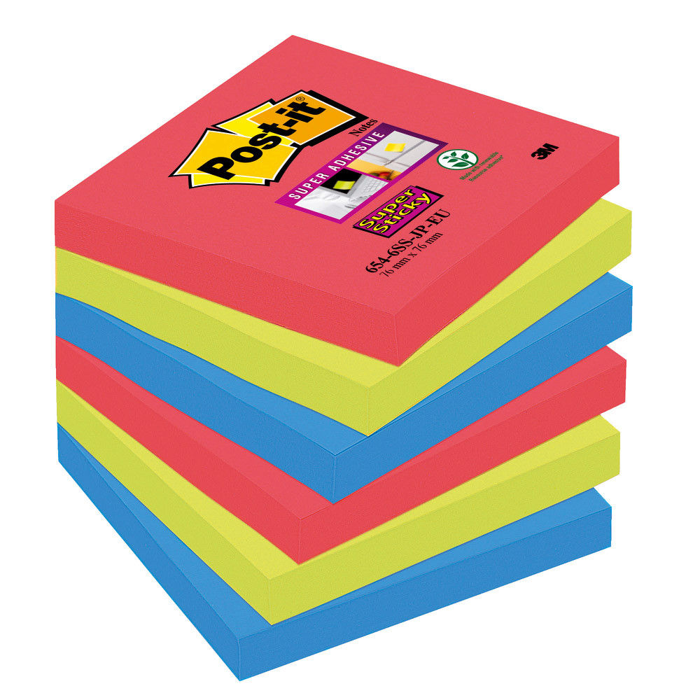 12 blocs notes repositionnables Post-it® Super Sticky Bora Bora 76 x 76 mm