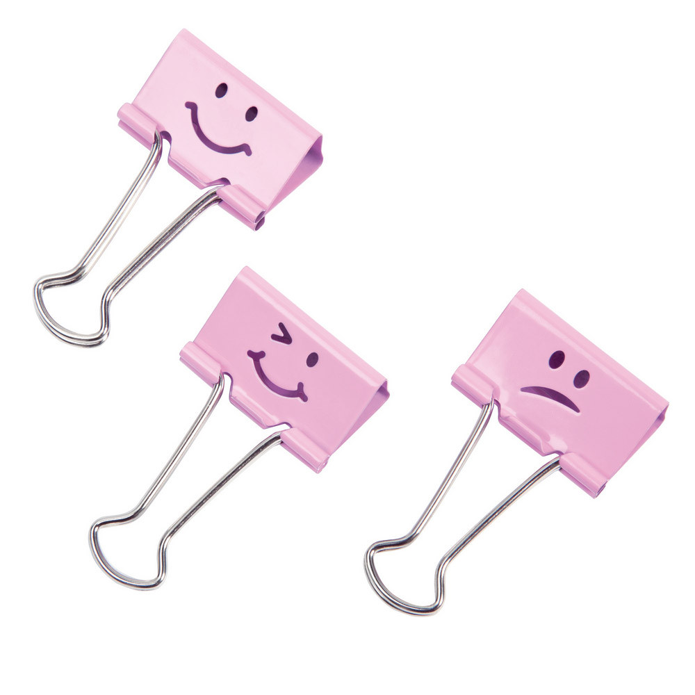 20 pinces en métal à double clip 32mm Emojis Rapesco coloris rose, la boîte