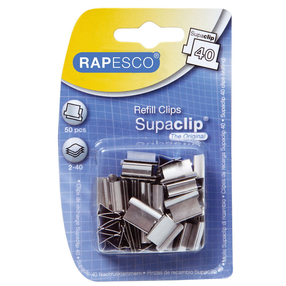 50 pinces de recharge Supaclip® 40 Rapesco en acier inoxydable, le paquet