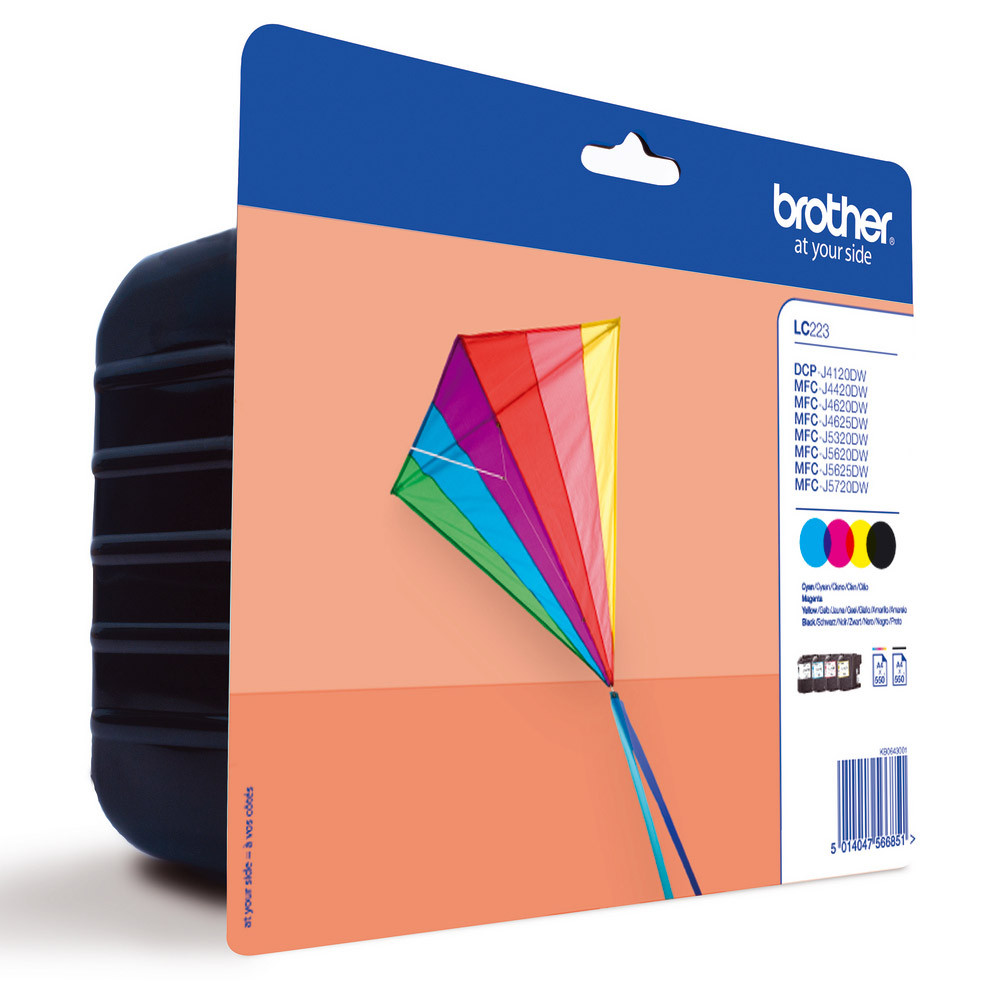 Pack 4 cartouches Brother LC223 noir + cyan + magenta + jaune pour imprimantes jet d'encre