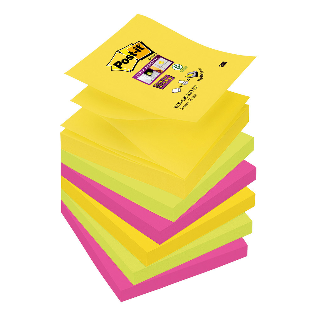 12 blocs recharges notes repositionnables Z-notes Super Sticky Post-it® Carnival 76 x 76 mm