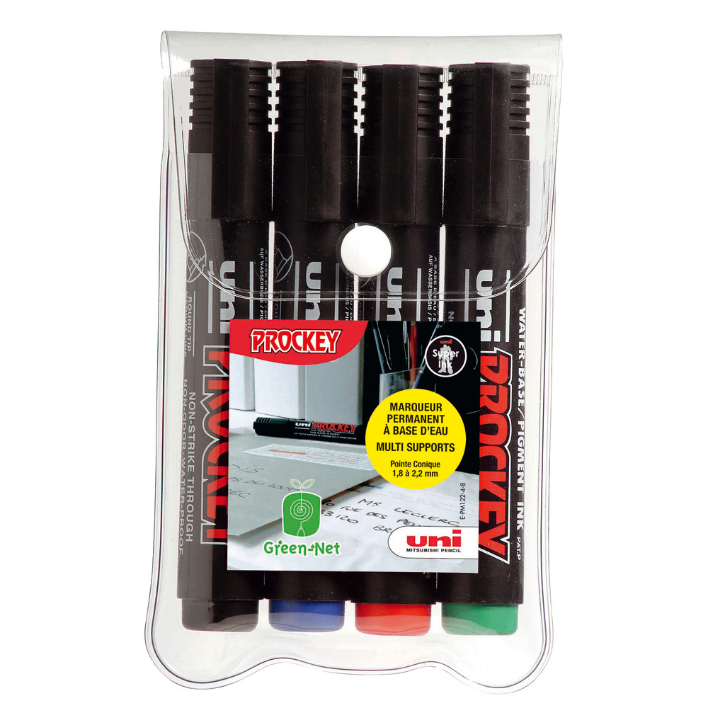 4 marqueurs permanents Uni-ball Prockey coloris assortis