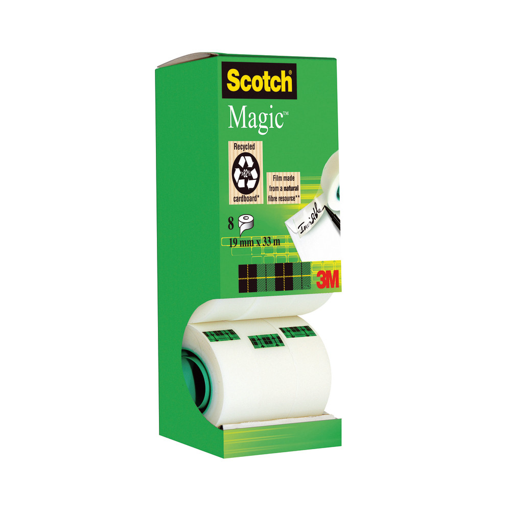Boîte distributrice 8 rubans adhésifs Scotch Magic Invisible 19 mm x 33 m