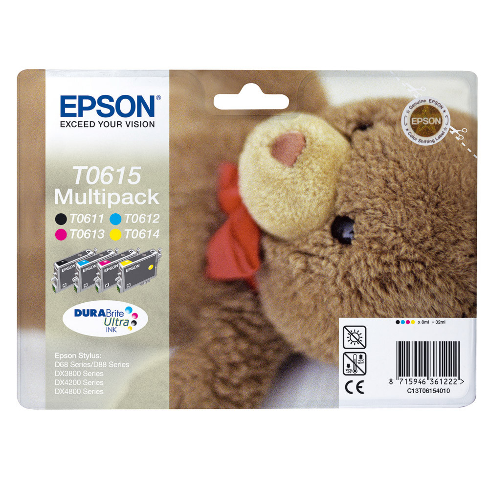 Pack 4 cartouches Epson T0615 noir et couleurs (cyan + magenta + jaune) pour imprimantes jet d'encre