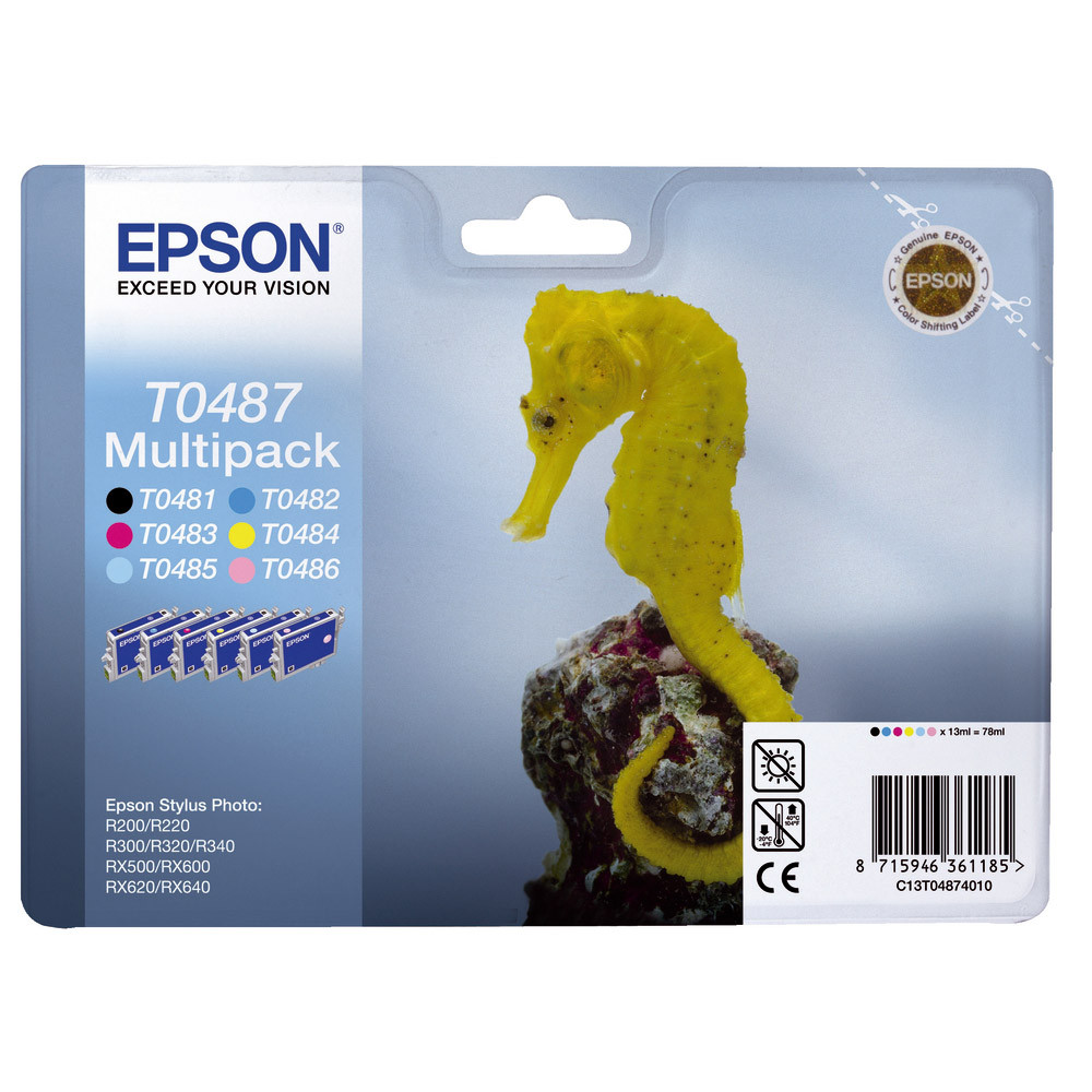Pack 6 cartouches Epson T0487 noir et couleurs (cyan + magenta + jaune + cyan clair + magenta clair)