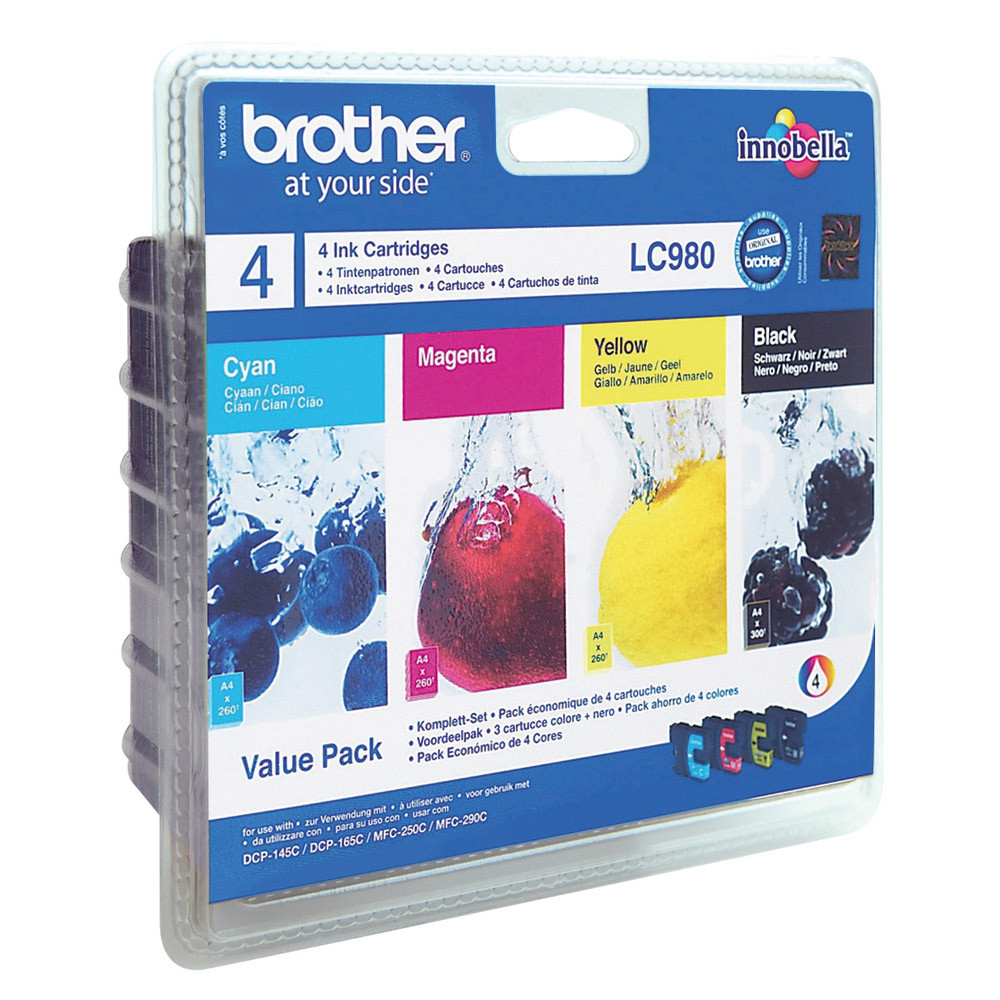 Pack 4 cartouches Brother LC980 noir et couleurs (cyan + magenta + jaune) pour imprimantes jet d'enc