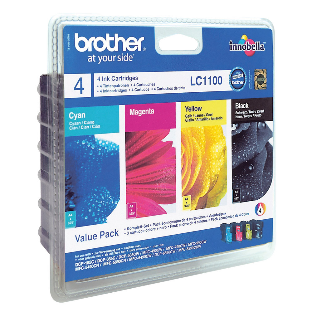 Pack 4 cartouches Brother LC1100 noir et couleurs (cyan + magenta + jaune) pour imprimantes jet d'en