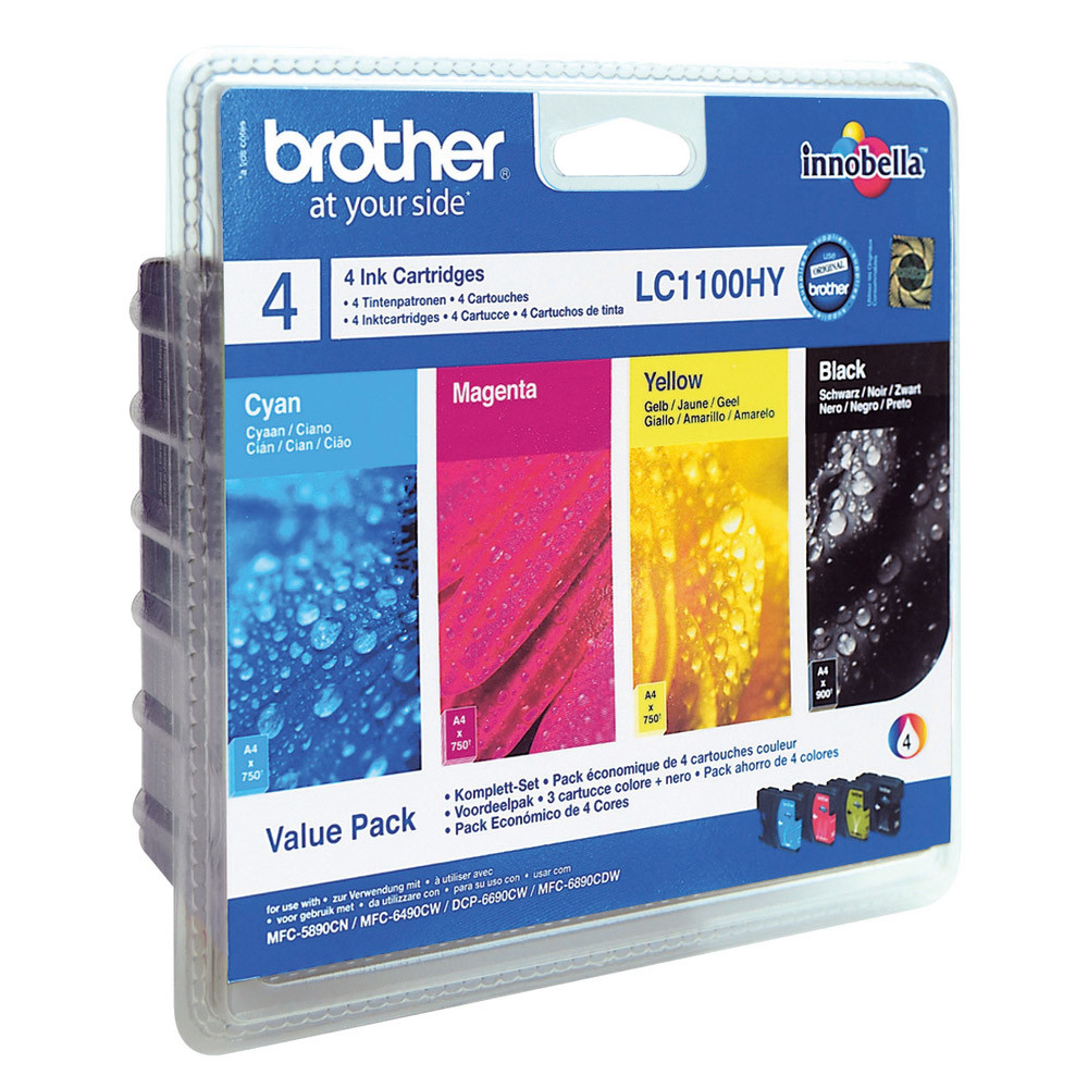 Pack 4 cartouches Brother LC1100 HY noir et couleurs (cyan + magenta + jaune) pour imprimantes jet d