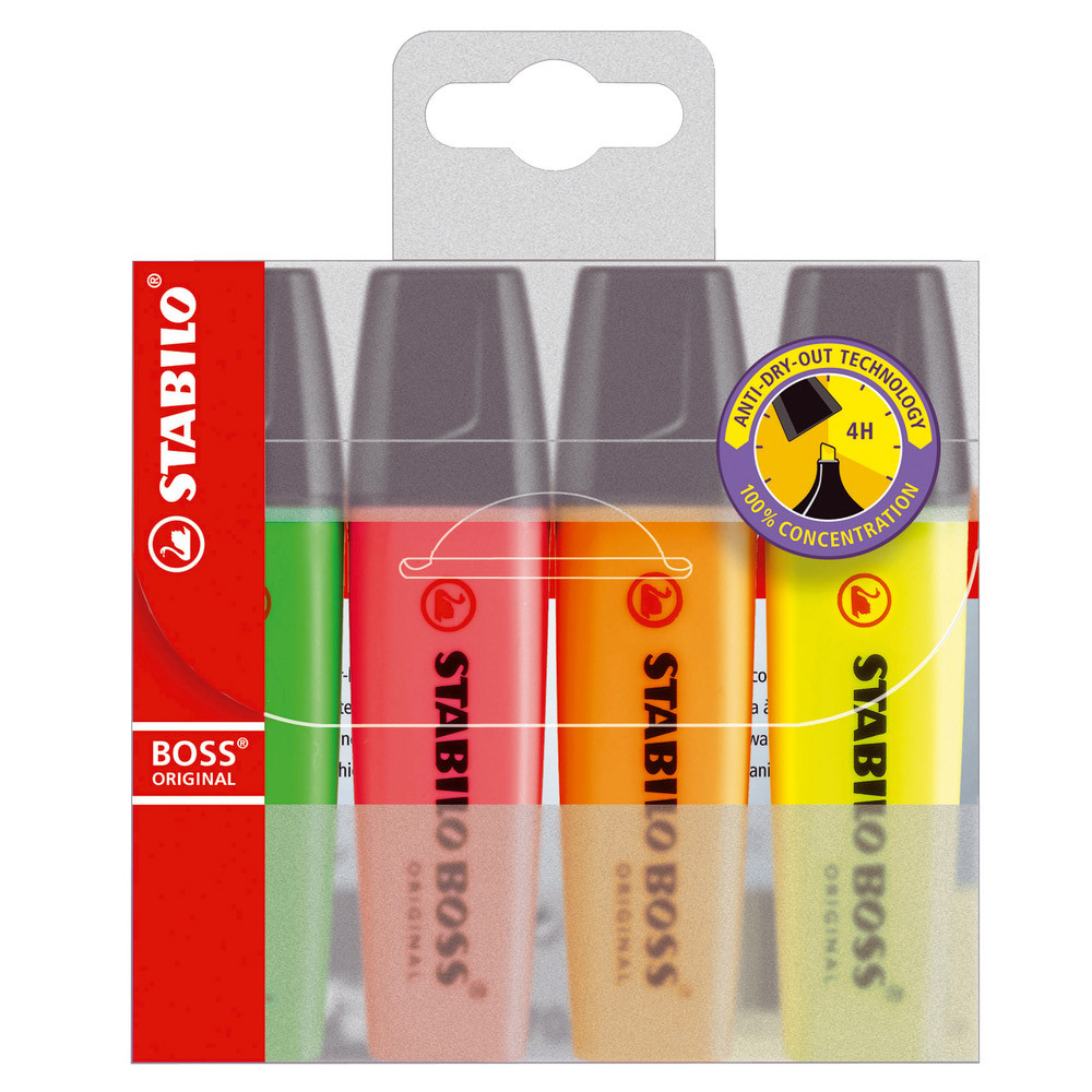 4 surligneurs Stabilo Boss Original coloris assortis