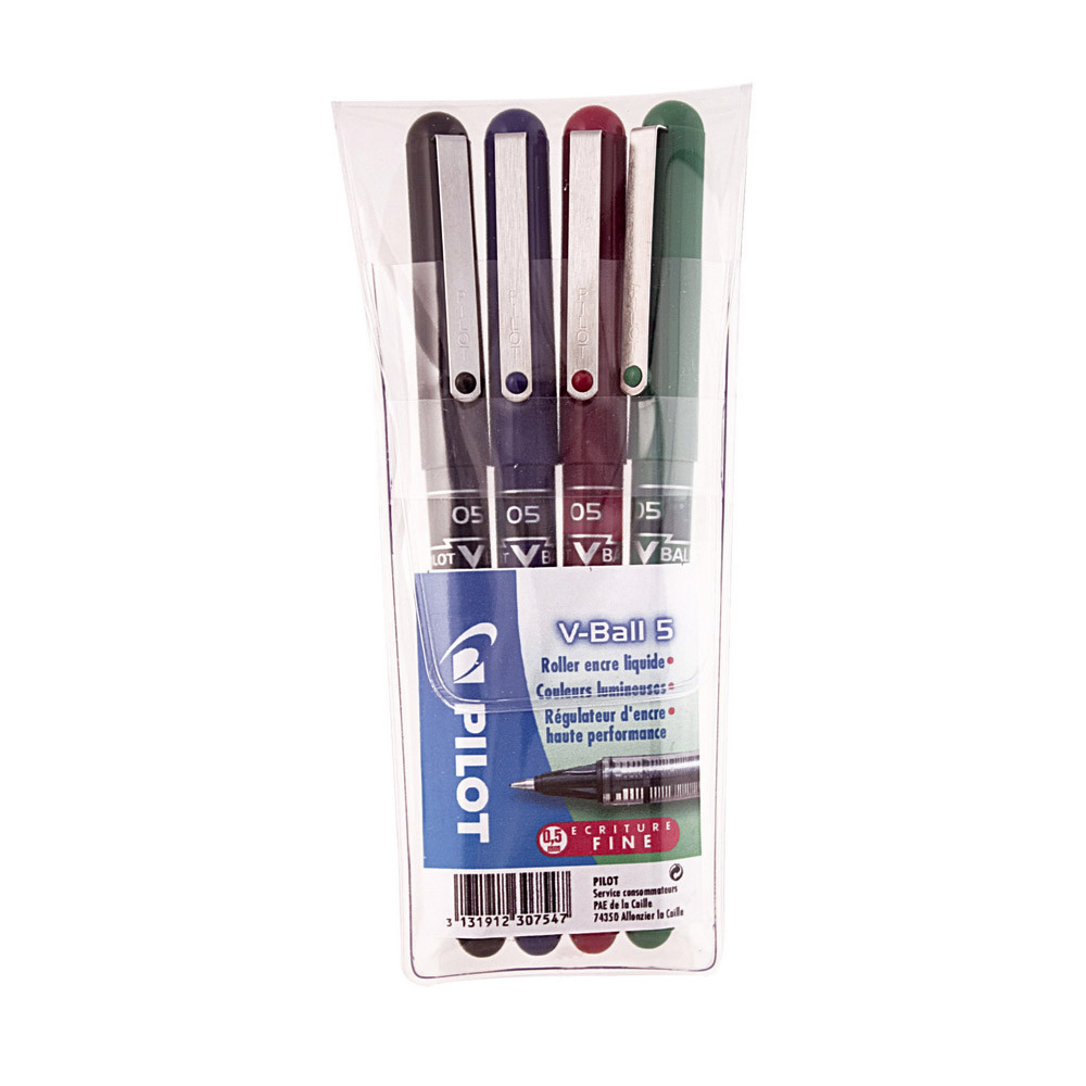 4 stylos roller V-Ball 05 Pilot coloris assortis