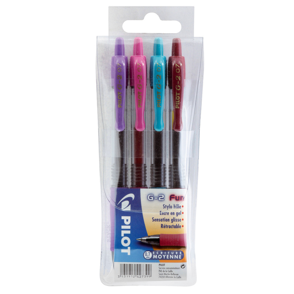 Pochette de 4 stylos bille Pilot G2- 07 coloris assortis fun