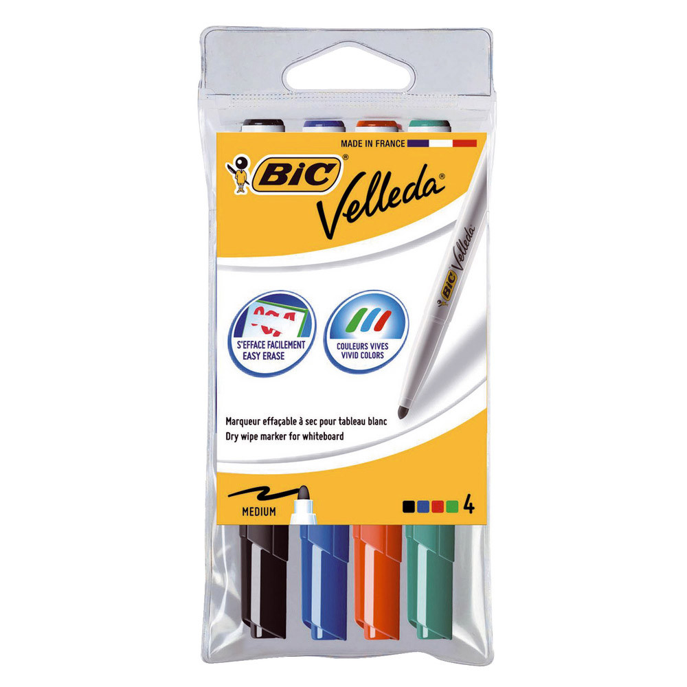 4 marqueurs Bic Velleda 1741 coloris assortis