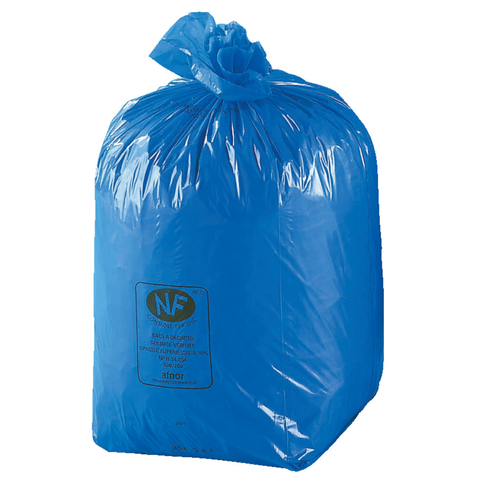 50 sacs poubelles NF 110L coloris bleus