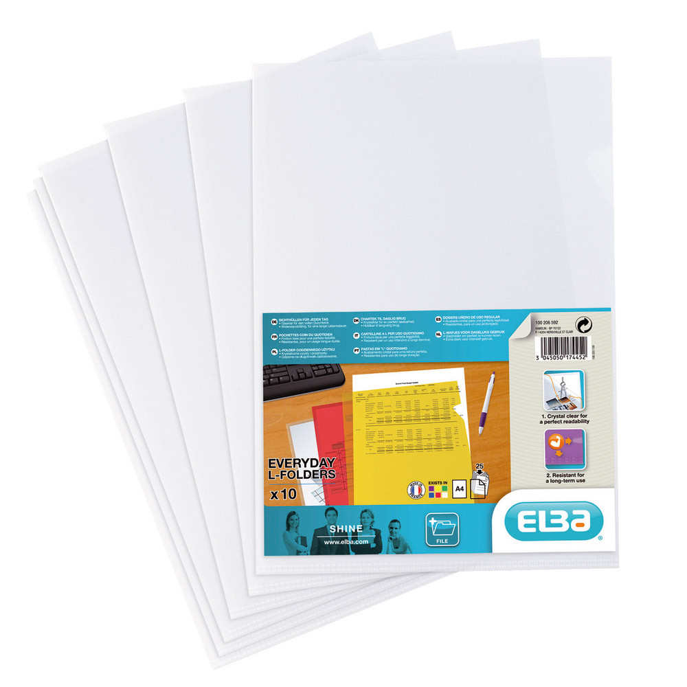 10 pochettes coin Elba transparentes polypropylène lisse 12/100ème incolores