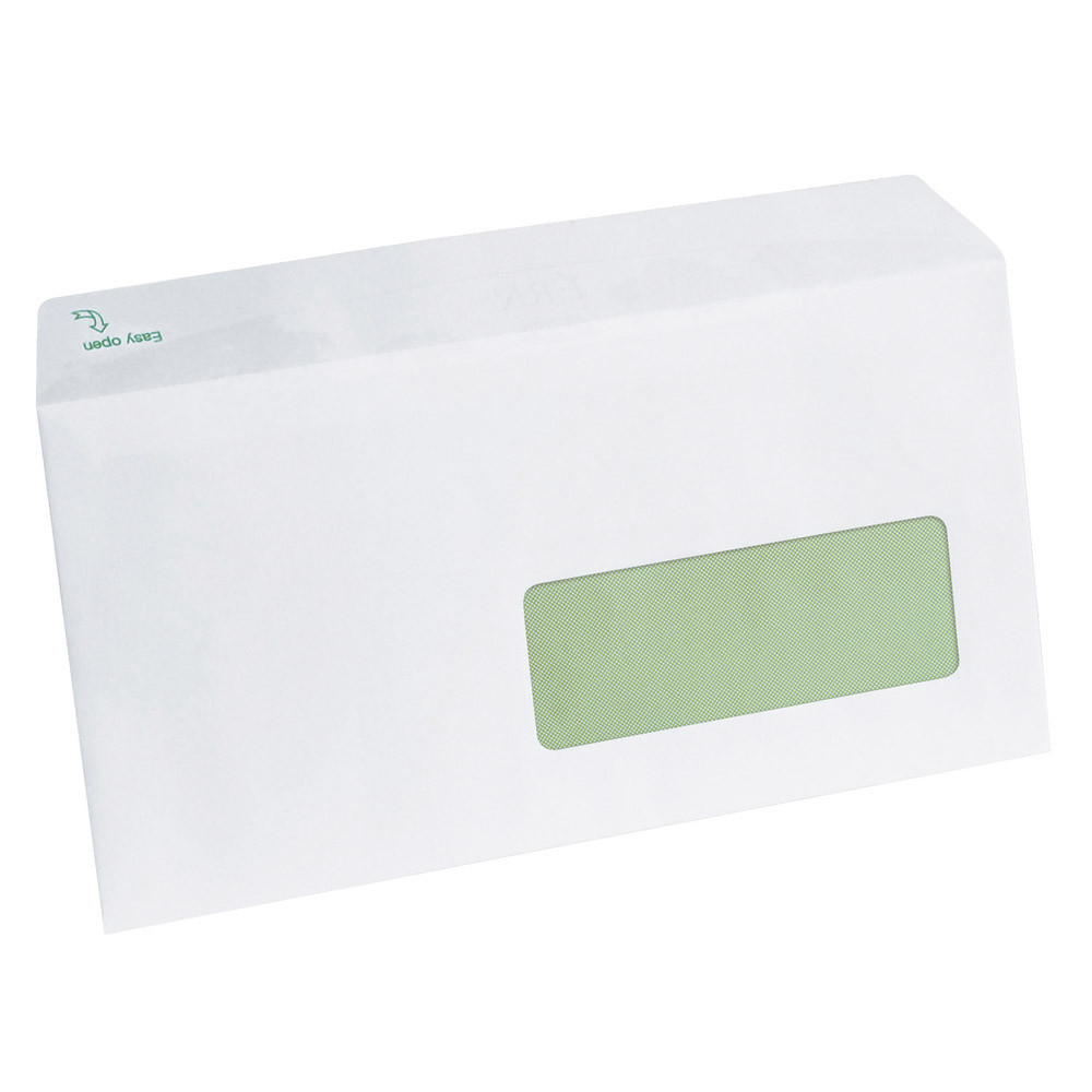 500 enveloppes DL extra blanches Erapure GPV à bande protectrice 110 x 220 mm avec fenêtre 35 x 100 
