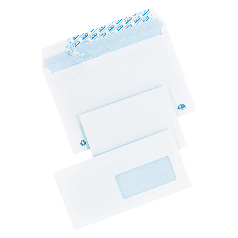 500 enveloppes DL extra blanches GPV à bande protectrice 110 x 220 mm sans fenêtre vélin 90 g
