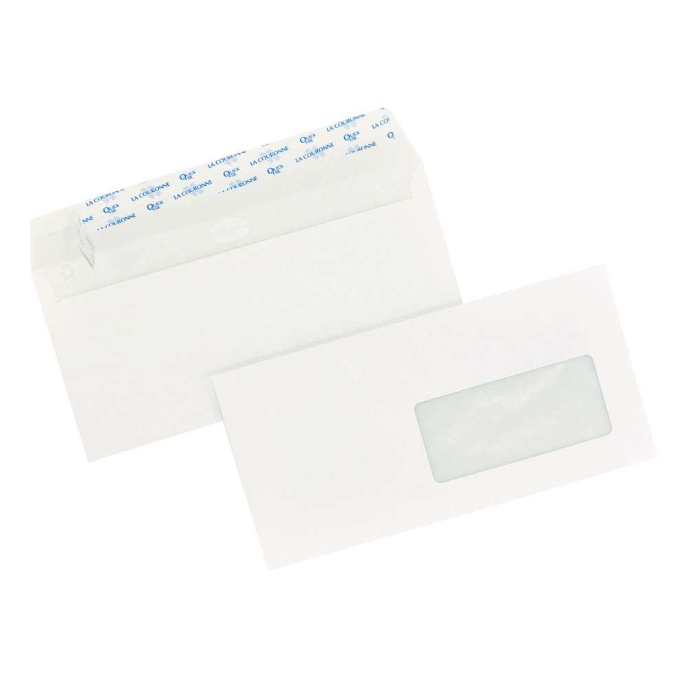 500 enveloppes DL blanches La Couronne à bande protectrice 110 x 220 mm avec fenêtre 45 x 100 mm pap