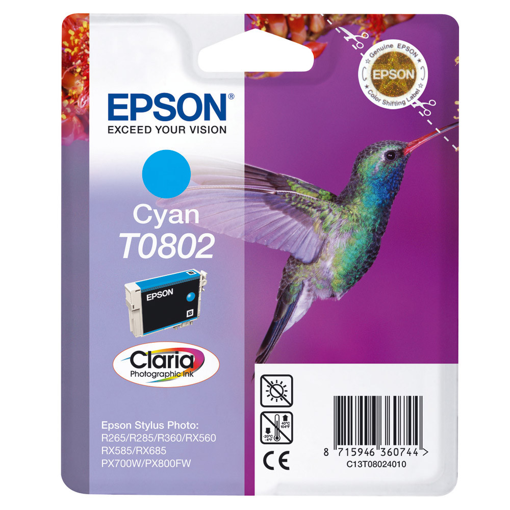 Cartouche Epson T0802 cyan pour imprimantes jet d'encre