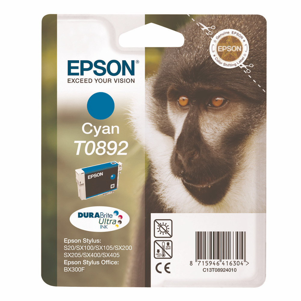 Cartouche Epson T0892 cyan pour imprimantes jet d'encre