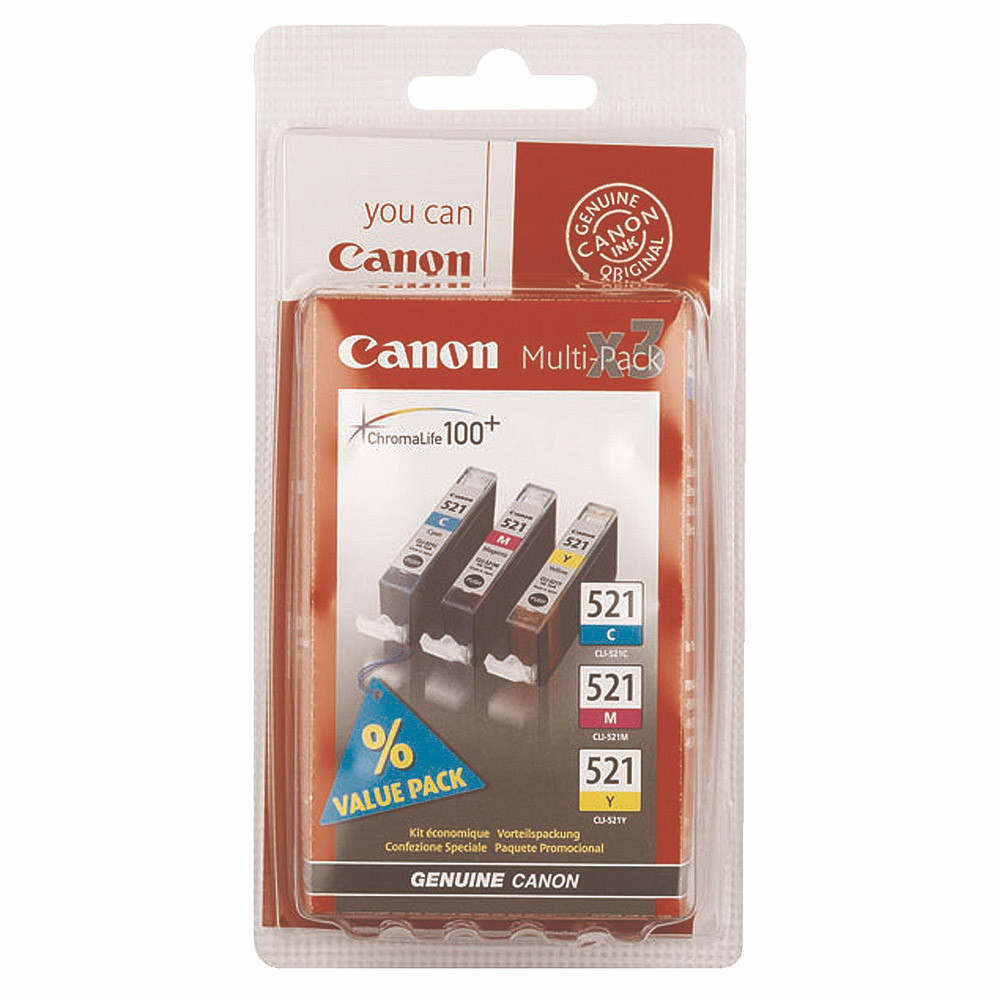 Pack 3 cartouches Canon CLI 521 couleurs pour imprimantes jet d'encre
