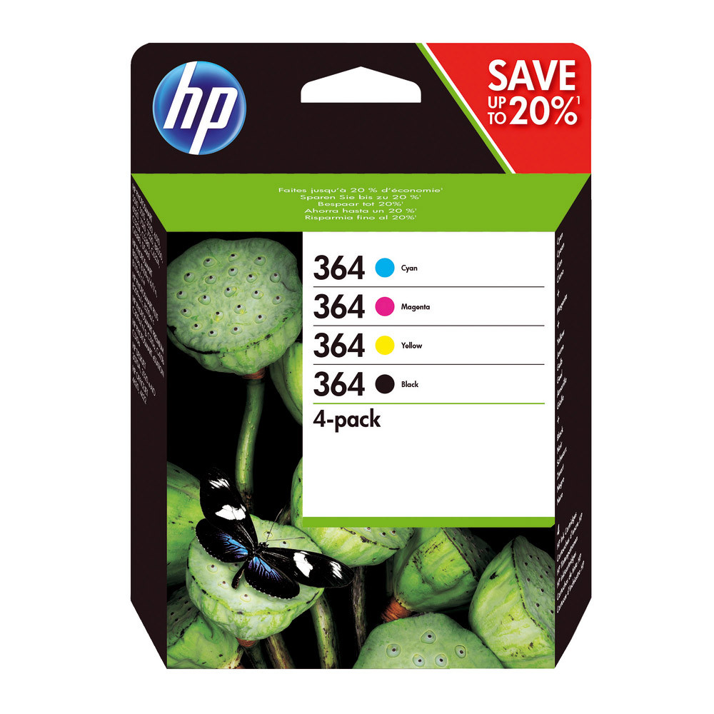 Pack 4 cartouches HP 364 noir et couleurs pour imprimantes jet d'encre