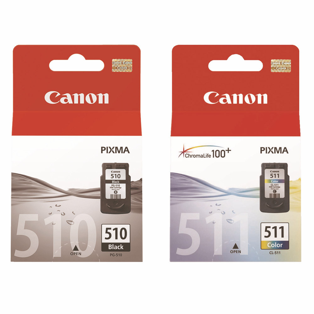 Pack 2 cartouches Canon PG 510 noir + CL 511 couleurs (cyan + magenta + jaune) pour imprimantes jet 