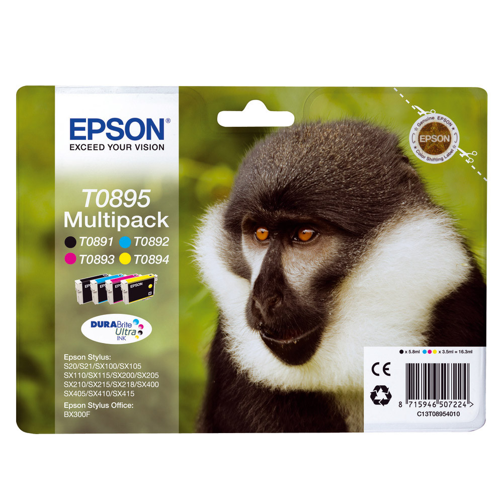 Pack 4 cartouches Epson T0895 noir et couleurs pour imprimantes jet d'encre