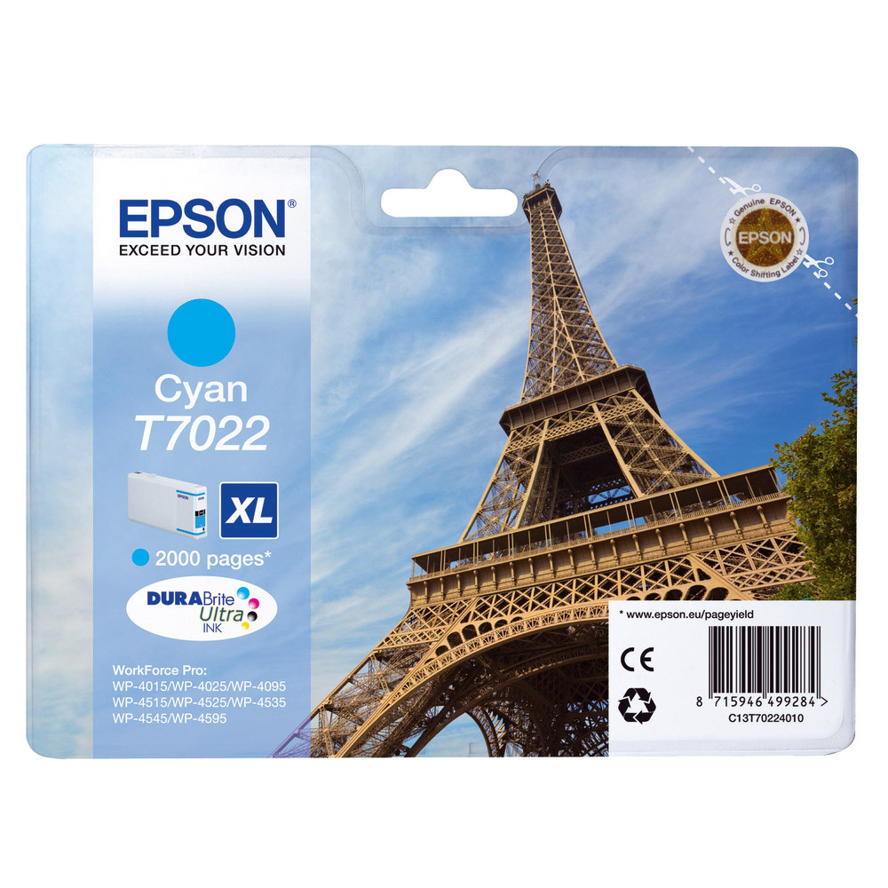 Cartouche Epson T7022 cyan pour imprimantes jet d'encre