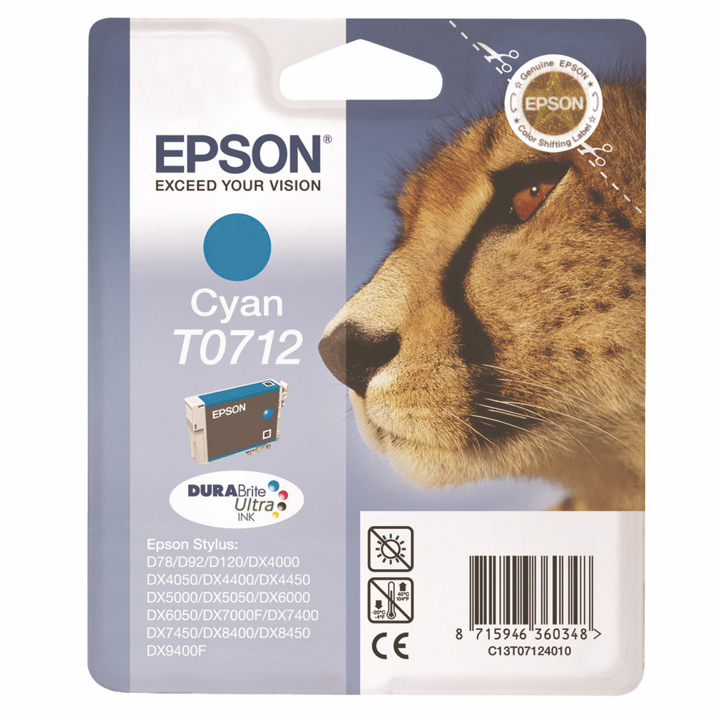 Cartouche Epson T0712 cyan pour imprimantes jet d'encre