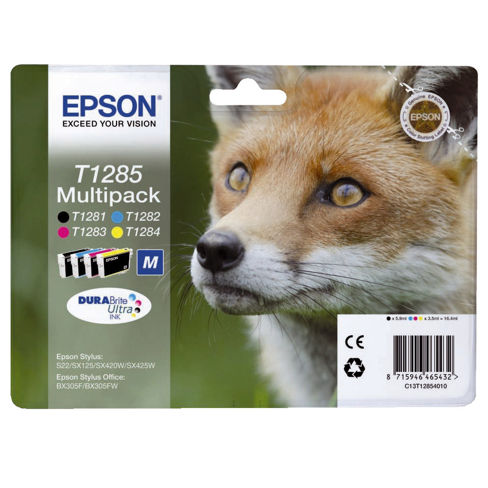 Pack 4 cartouches Epson T1285 noir et couleurs (cyan + magenta + jaune) pour imprimantes jet d'encre