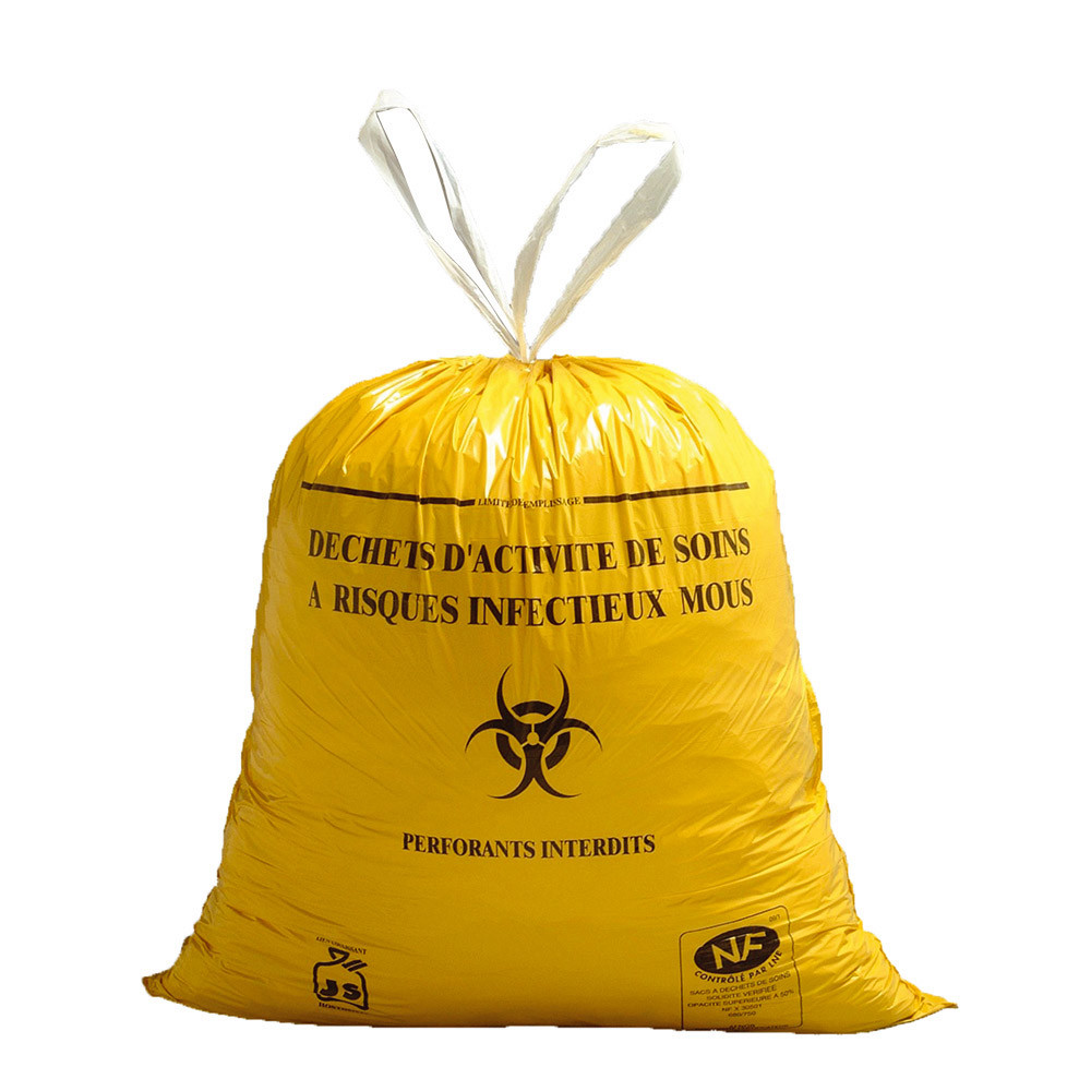200 sacs poubelle à liens coulissants pour déchets hospitaliers DASRI 110 L