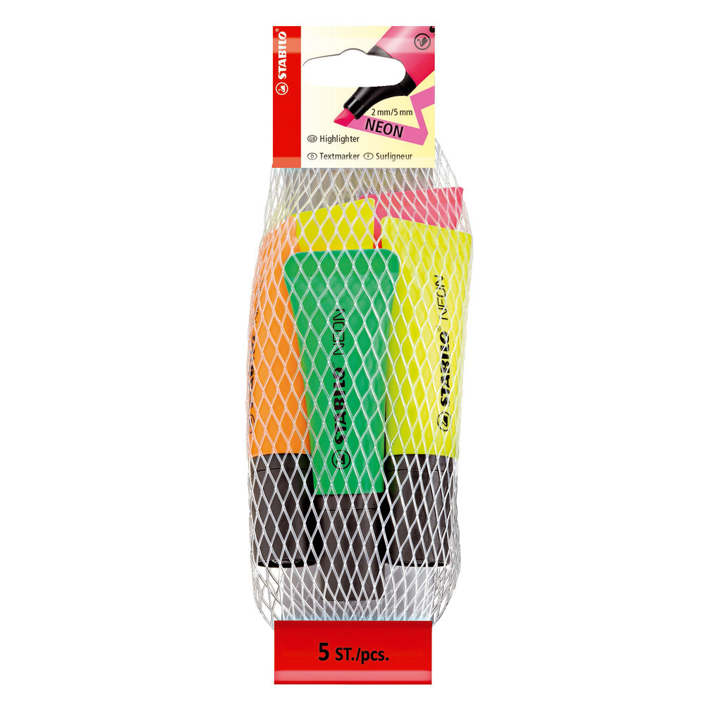 5 surligneurs Stabilo Néon coloris assortis