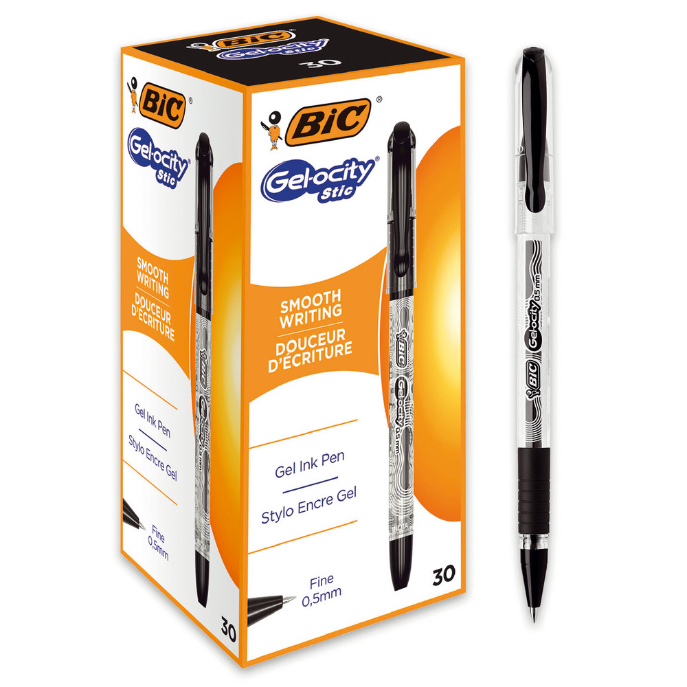 Boîte de 30 stylos encre gel Bic Gel-ocity Stic coloris noir
