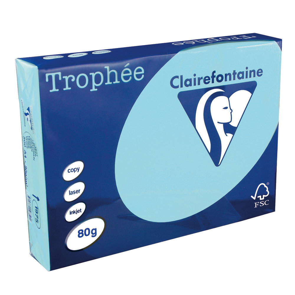 5 ramettes papier Clairefontaine Trophée bleu alizé A4 80 g