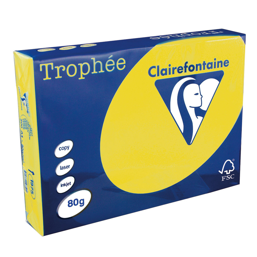 5 ramettes papier Clairefontaine Trophée jaune soleil A4 80 g