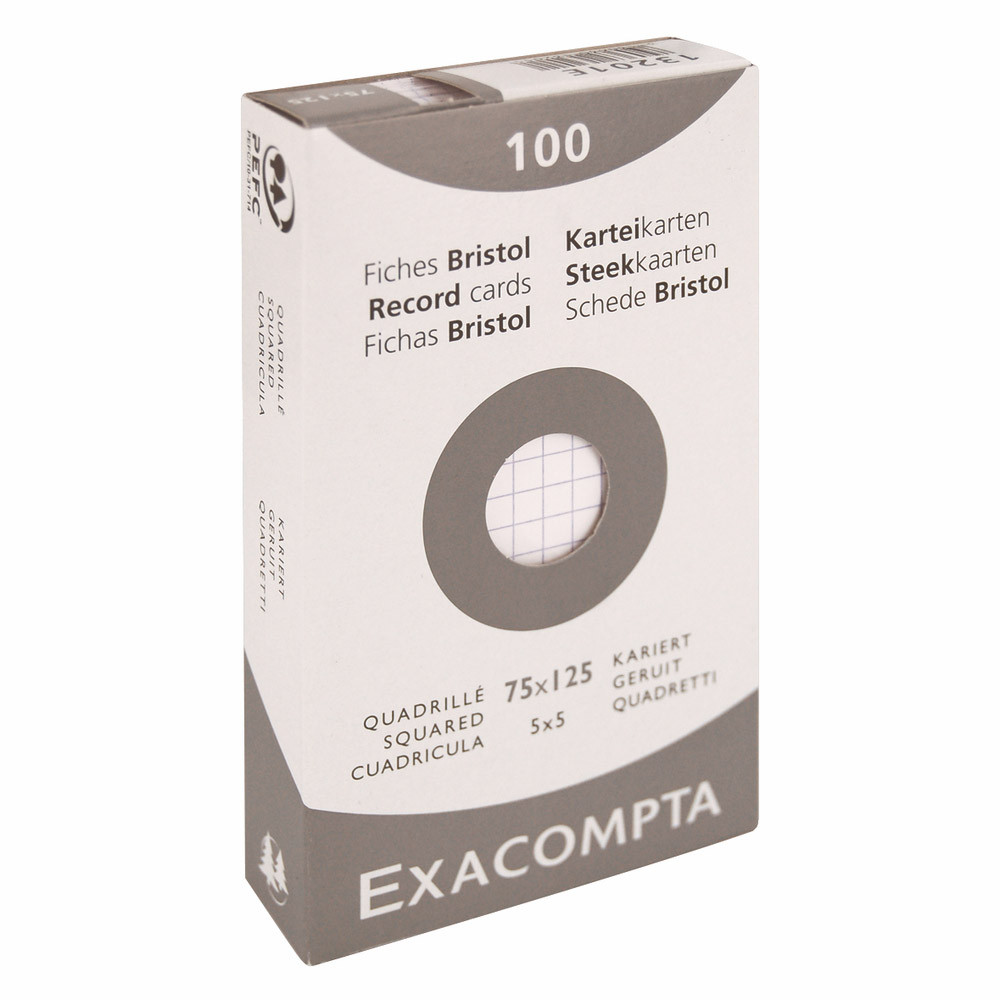 100 fiches bristol quadrillées 10,5 x 14,8 cm Exacompta coloris blanc, la boîte