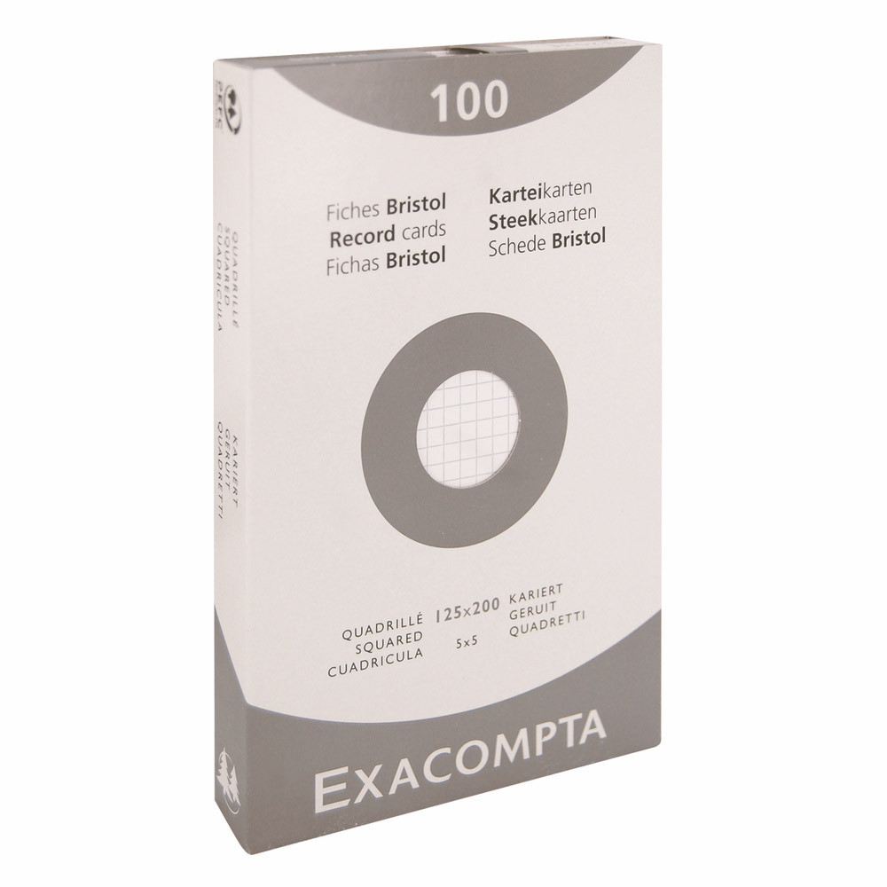 100 fiches bristol quadrillées 12,5 x 20 cm Exacompta coloris blanc, la boîte