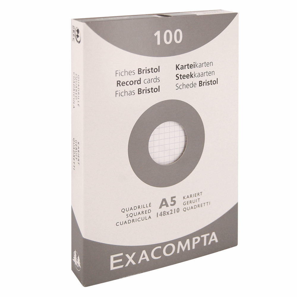 100 fiches bristol quadrillées 14,8 x 21 cm Exacompta coloris blanc, la boîte