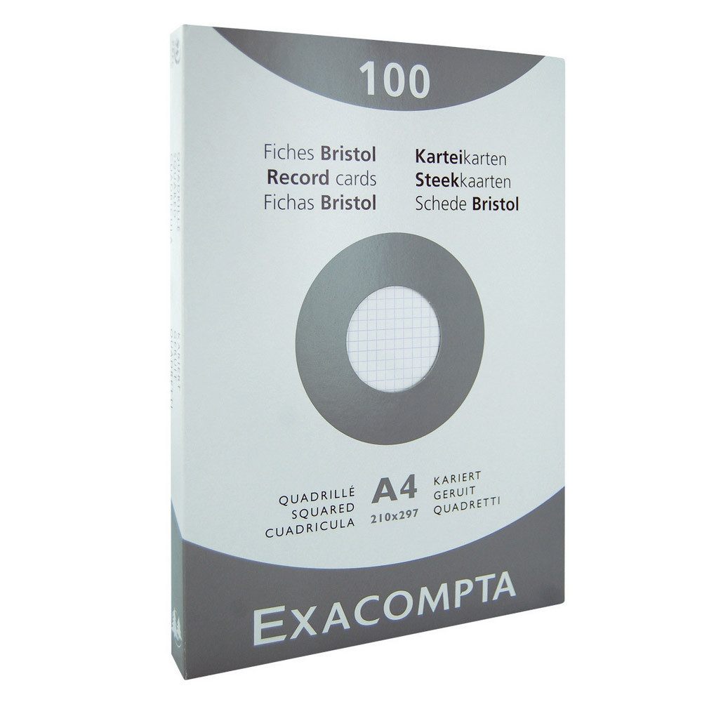 100 fiches bristol quadrillées 21 x 29,7 cm Exacompta coloris blanc, la boîte