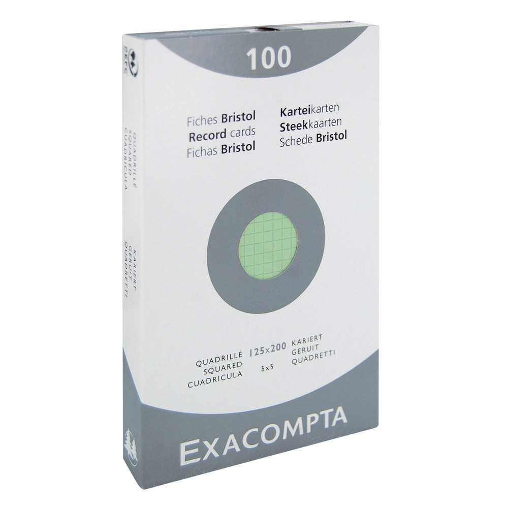 Fiches Bristol Exacompta 7,5 x 12,5 cm, coloris vert, boîte de 100