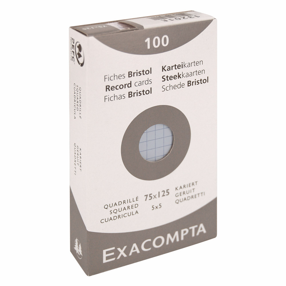 100 fiches bristol quadrillées 10,5 x 14,8 cm Exacompta coloris bleu, la boîte