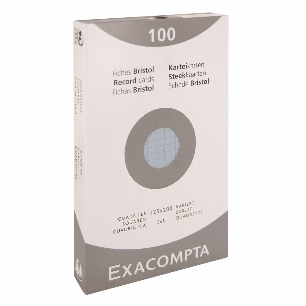 100 fiches bristol quadrillées 12,5 x 20 cm Exacompta coloris bleu, la boîte