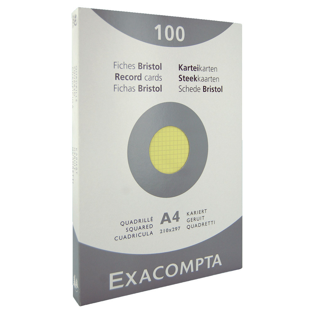 100 fiches bristol quadrillées 21 x 29,7 cm Exacompta coloris jaune, la boîte