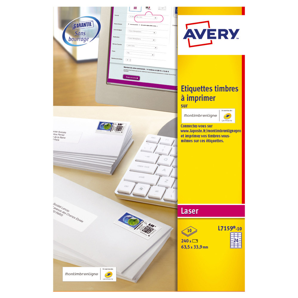 Boite de 2400 étiquettes laser blanches L7159 format 63,5 x 33,9 mm Avery
